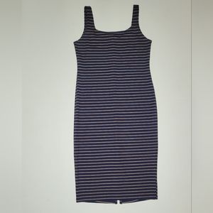 POPULAR BASICS Womens Dress Size L Blue Striped Stretch Modern Slim Midi Tank